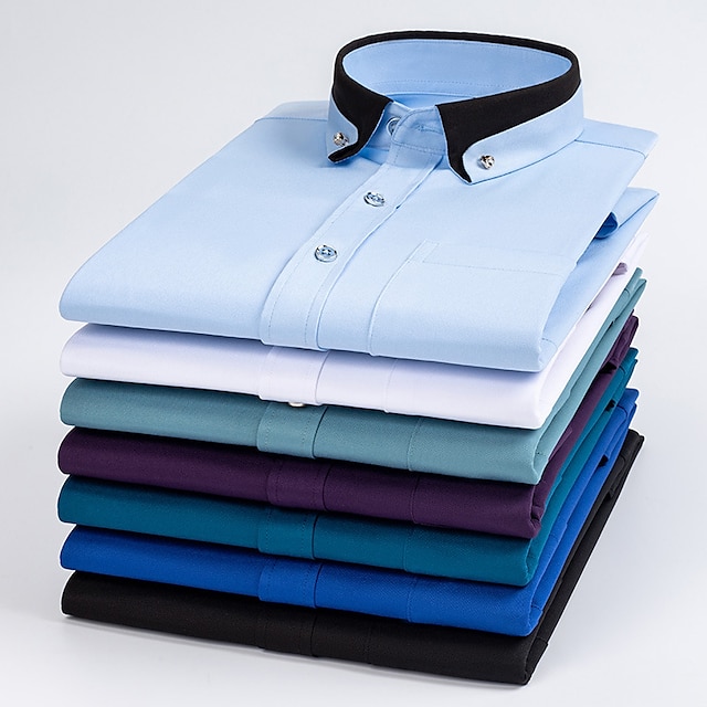  Herr Skjorta Button Down skjorta Skjorta med krage Havsblått Svart Vit Långärmad Grafiska tryck Nedvikt Vår Höst Bröllop Utomhus Kläder