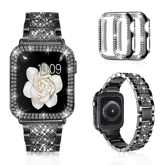  [Confezione 1+2] Braccialetto di gioielli Compatibile con Cinturino dell'Apple Watch 38mm 40mm 41mm 42mm 44mm 45mm 49mm con caso Diamante Bling Con diamantini Cinturino di ricambio per iwatch Series