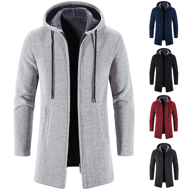  Men's Sweater Cardigan Sweater Sweater Hoodie Zip Sweater Sweater Jacket Ribbed Knit Tunic Knitted Solid Color Hooded Basic Stylish Outdoor Daily Clothing Apparel Winter Fall Black Wine M L XL