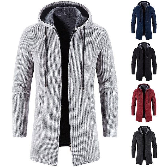  Homme Pull Chandail Gilet Pull Sweat à Capuche Pull Zippé Pull Veste A côtes Tricoter Tunique Tricoté Couleur unie Capuche basique à la mode Extérieur du quotidien Vêtement Tenue Hiver Automne Noir