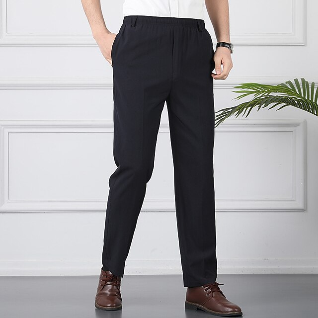 Men's Trousers Casual Pants Pocket Elastic Waist Solid Color Comfort ...