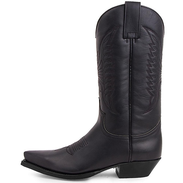  Men's Classic Brown Faux Leather Western Cowboy Boots - Embossed Pattern, Pointed Toe, and Mid-Heel for Rodeo, Ranch, and Casual Wear