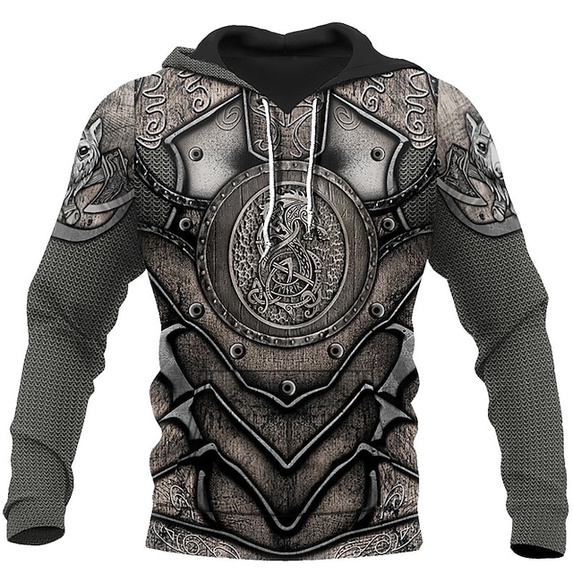  Men's 3D Printed Viking Graphic Hoodie Sweatshirt