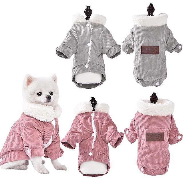  Dog Cat Coat Solid Colored Adorable Stylish Ordinary Casual Daily Outdoor Casual Daily Winter Dog Clothes Puppy Clothes Dog Outfits Warm Pink Grey Costume for Girl and Boy Dog Corduroy XS S M L XL XXL