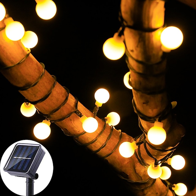  mini földgömb füzér lámpák napelemes led tündérfüzér lámpák vízálló 12m 7m 6,5m 8 mód világítás kültéri kerti dekoráció fény karácsonyfa függőlámpák erkély udvar esküvői parti ünnepi dekoráció