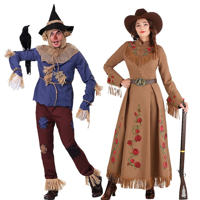 Scarecrow Couples Costumes Mens Womens Movie Cosplay Cosplay Halloween Brown Top Dress Pants Halloween Carnival Masquerade Polyester / Waist Accessory / Gloves / Scarf / Hat / Waist Belt 9342062 2022