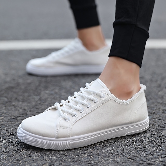  Men's Sneakers Oxfords Skate Shoes Classic Sneakers White Shoes Walking Casual Daily Canvas Lace-up Black White Fall Winter