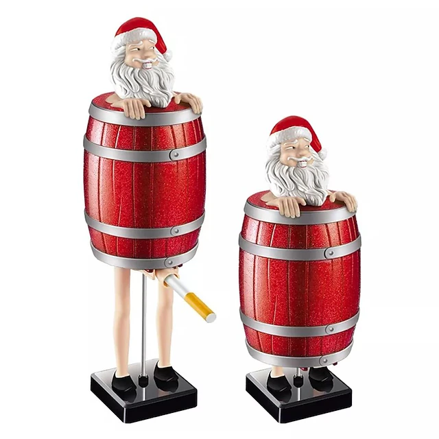 Christmas Funny Santa Claus Cigarette Holder, Creative Spoof Cigarette Box, Santa Claus in The Wooden Barrel Cigarette Box Figurines Statue Christmas Gifts for Man 8