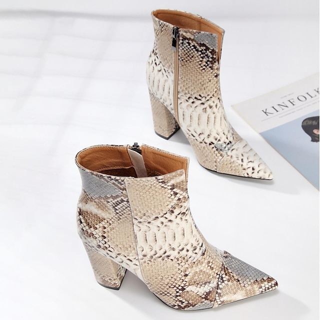  2021women boots snakeskin short boots women's cross-border european and american plus size women's shoes thick heel high heel printed boots