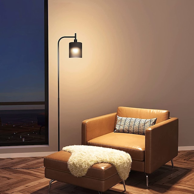  LED Floor Lamp with Suspended Frosted Glass Lampshade and Unique Intelligent or Dual Color LED Bulb Suitable for High Pole Lamp in Bedroom Living Room and Office AC220V AC110V