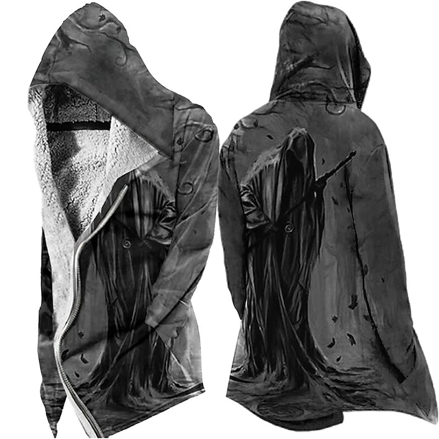 Men's Winter Coat Fleece Jacket Jacket Daily Wear Vacation Fleece Lining With Pockets Print Front Pocket Fall & Winter Graphic Prints Streetwear Casual Hoodie Regular Red Purple khaki Gray Jacket 5