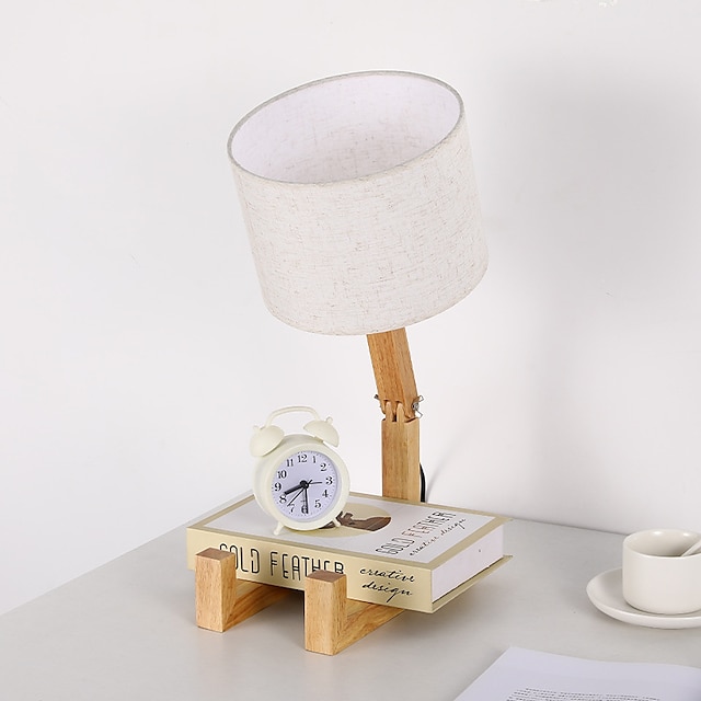  Table Lamp Creative Wooden, Bedroom Study Table Lamp, American Small Table Lamp, Night Light with Lighting