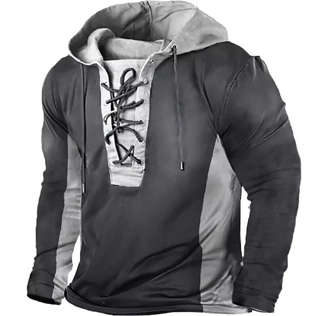  Men's Pullover Hoodie Sweatshirt Pullover Dark Gray Hooded Color Block Graphic Prints Lace up Print Casual Daily Sports 3D Print Basic Streetwear Designer Spring &  Fall Clothing Apparel Hoodies