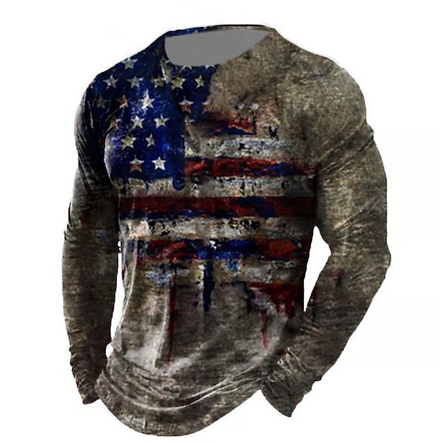  Veteraanipäivä Miesten Patriot Patriottinen Veteraani Graafiset Printit Amerikan Lippu Kansallislippu T-paita Kulunut T-paita Pitkähihaista T-paita 3D Painatus Pyöreä pääntie Paita Vintage Urheilu