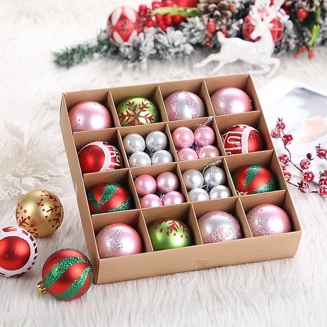  bilă de Crăciun cutie de carton de 3-6 cm cu pandantiv de decor în formă de minge strălucitoare 42 buc