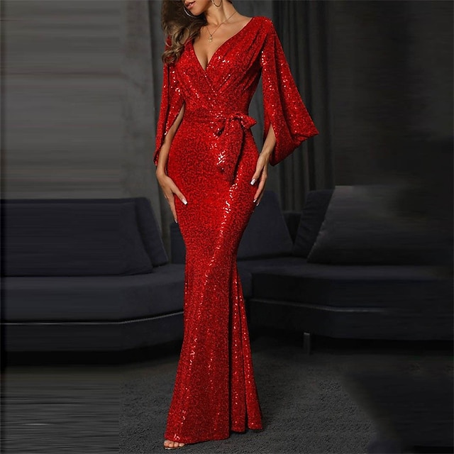  Pentru femei Rochie Lunga Rochie Maxi Rochie cu paiete Rochie de bal Rochie de petrecere Rochie de întoarcere Modă Stilat Sexy Oficial Rochie de iarnă Invitat la nunta Fit regulat Culoare pură Manșon