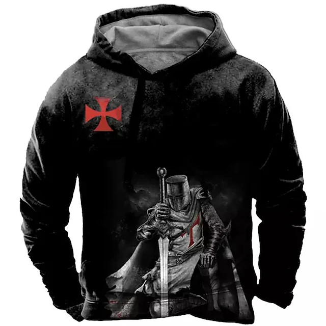 Men's Knights Templar Graphic Prints Hoodie Hoodies Sweatshirt Streetwear Designer Long Sleeve Hooded Daily Sports Black Print Spring &  Fall Designer2