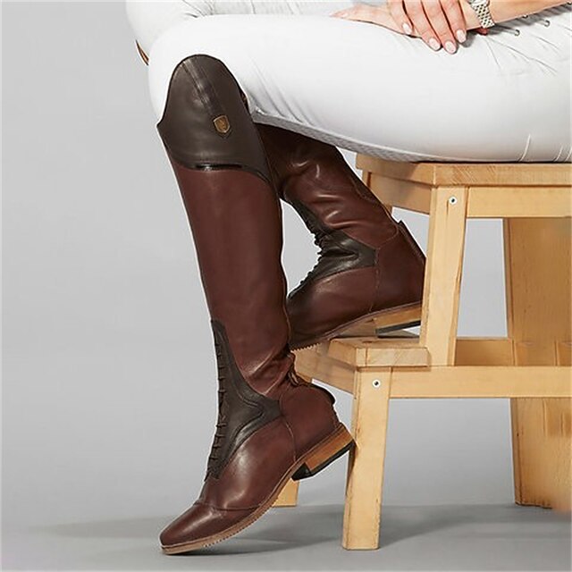 Women's Black Faux Leather Equestrian Riding Boots with Zipper Closure ...