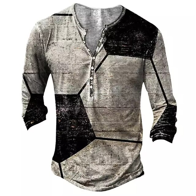 Men's T shirt Tee Henley Shirt Tee Graphic Color Block Henley Gray 3D