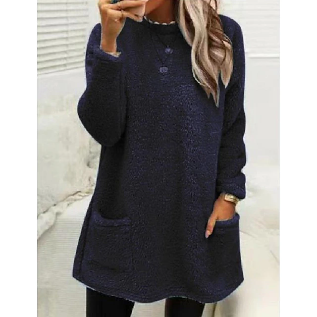Women's Sweatshirt Pullover Fleece Solid Color Street Casual Pocket ...