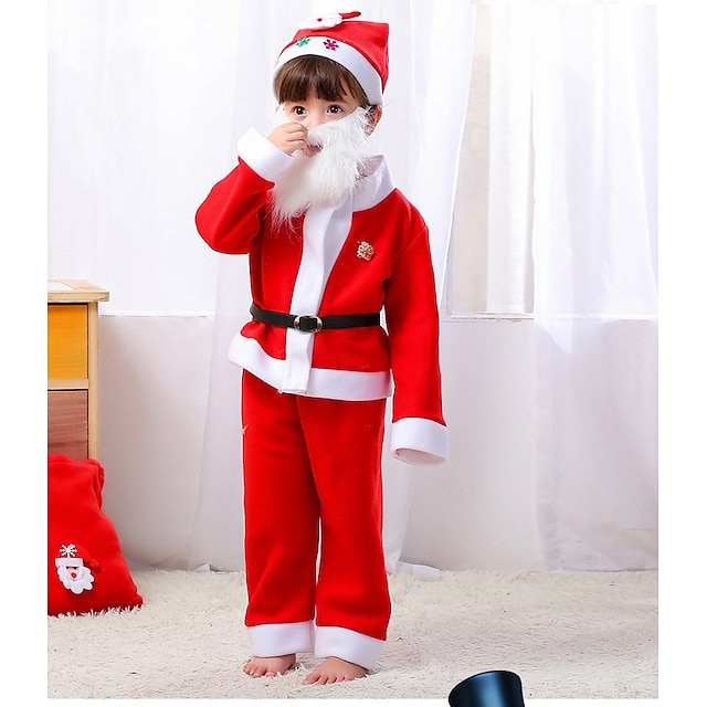  بابا نويل بدل سانتا للصبيان للفتيات عيد الميلاد كريسماس عيد الميلاد اليوم الذي يسبق ليلة الميلاد للأطفال مناسب للحفلات عيد الميلاد البوليستر بلايز بنطلونات حزام قبعة