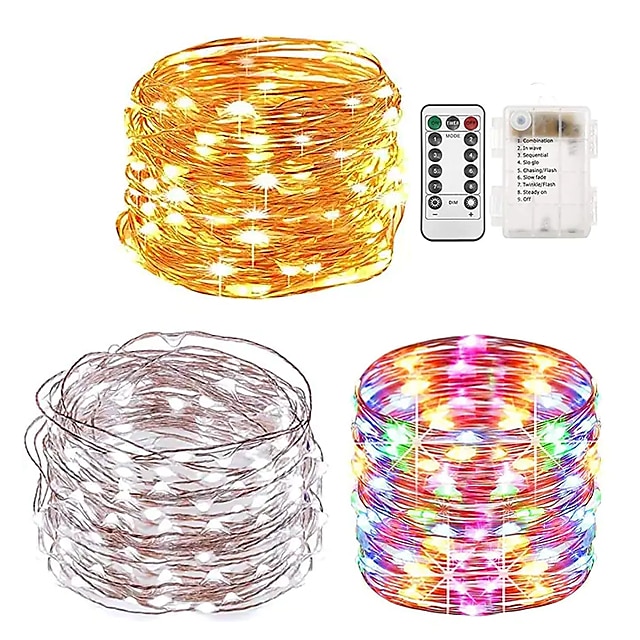  2 Pack Solar String Lights Christmas Outdoor Decoration 10m 33ft 100LEDs Solar Fairy Copper Wire Lights Battery Operated 8 Modes Waterproof Remote Control for Xmas Indoor Garden Party Tree Decor