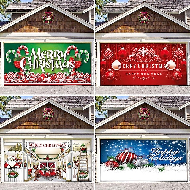 Christmas Background Cloth Outdoor Garage Door Tapestry Cloth Festive ...