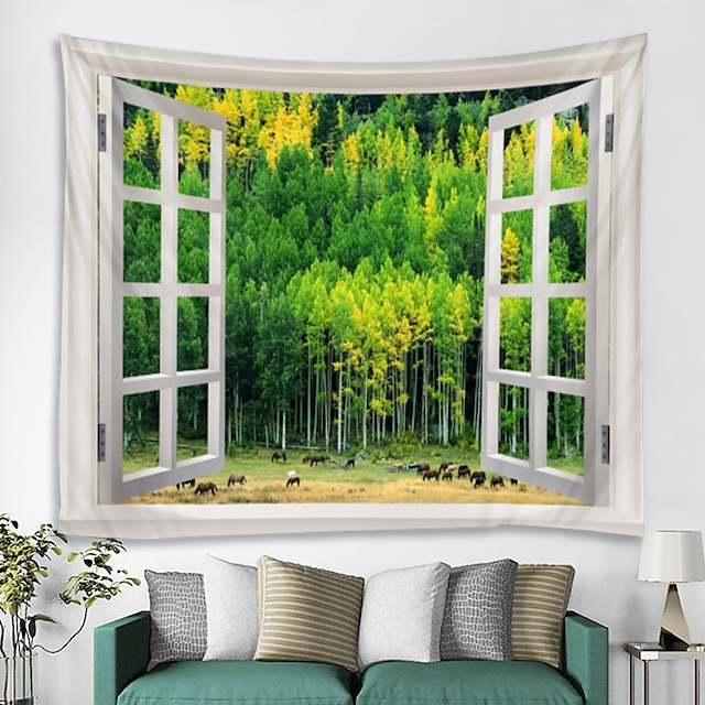 Window Landscape Wall Tapestry Art Decor Blanket Curtain Picnic ...