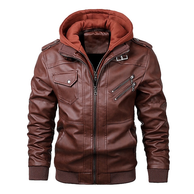 Men's Faux Leather Jacket Biker Jacket Motorcycle Jacket Outdoor Daily ...