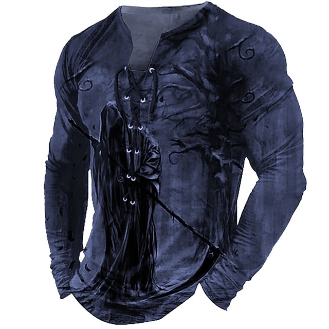  Męskie Podkoszulek Koszulki Graficzny Czaszki Człowiek Kołnierz Odzież Druk 3D Na zewnątrz Ulica Długi rękaw Wiązanie Nadruk Designerskie Elegancki Zabytkowe Podstawowy