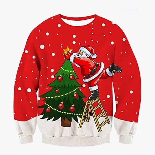  Kids Boys Sweatshirt Santa Claus Long Sleeve Crewneck Fall Winter Fashion Cute Polyester Outdoor
