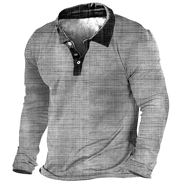  Herre Tribal Polo skjorter Golftrøje Langærmet Polo skjorter Skjorter med krave Årgang Afslappet Ferietøj Festivaltøj Festtøj Knapper 3D-udskrivning Navyblå Blå Lilla