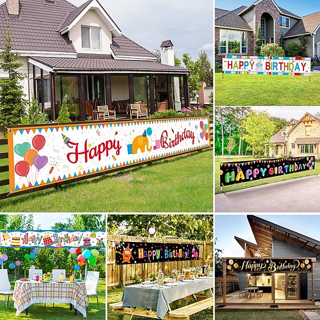 Happy Birthday Banner, Birthday Banner Decorations, Birthday Outdoor & Indoor Hanging Decor, Holidays Party Decor Supplies 300*50cm (10ft*18.9 Inch) 11