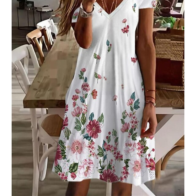 Robe D'été Femme 2025 - Mini Robe Plissée Imprimée Manches Courtes - Style Enveloppant Décontracté