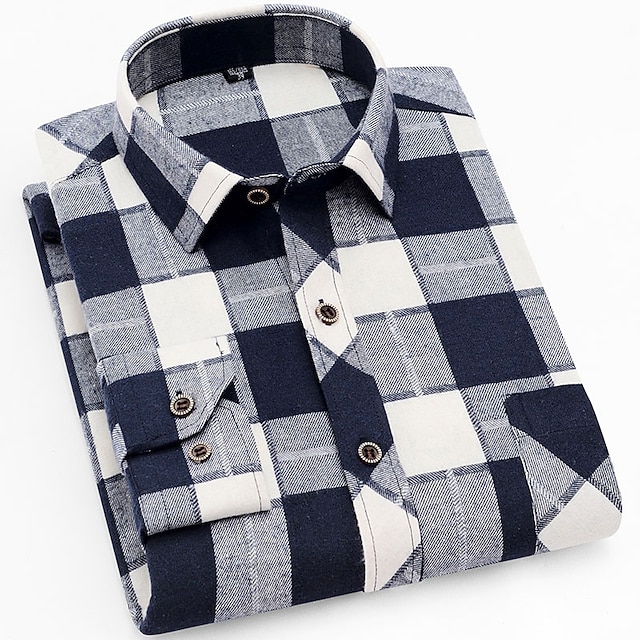 Men's Dress Shirt Button Up Shirt Flannel Shirt Plaid Shirt Collared