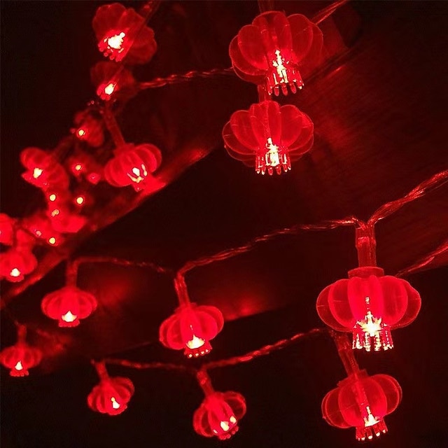  piros lámpás füzér fények 6m 40 led boldog új évet dekor kínai csomó fények húr esküvői dekoráció kínai tavaszi fesztivál dekoráció