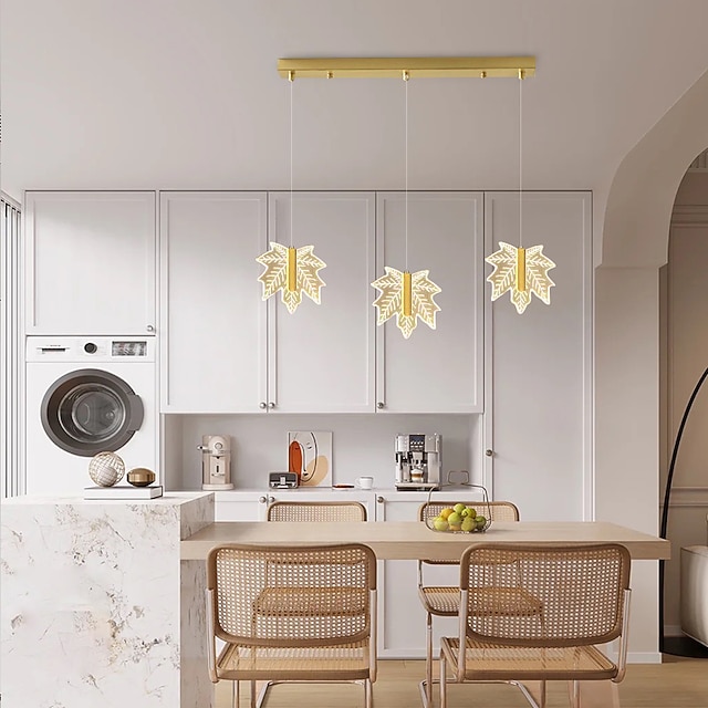  led hanglamp armatuur esdoornblad 3-lichts 3000-6000k goud geverfde afwerkingen hangende kroonluchter verlichtingsarmaturen woondecoratie hanglamp 110-220v (inclusief lampen)