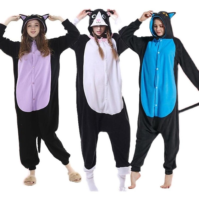  Adults' Kigurumi Pajamas Nightwear Cat Character Onesie Pajamas Flannel Cosplay For Men and Women Christmas Animal Sleepwear Cartoon