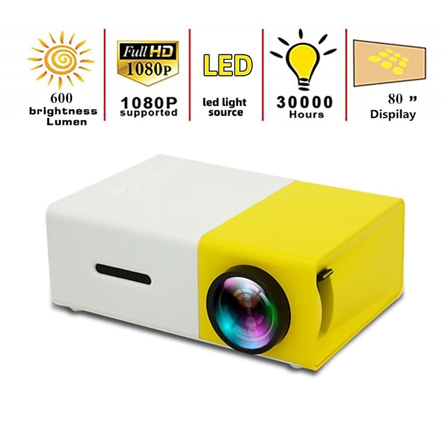  yg300 pro/plus mini projecteur portable 1080p hd projecteur home cinéma cinéma avec interfaces audio hdmi av tf usb et télécommande multi-écran pour dessin animé, cadeau pour enfants, film à la