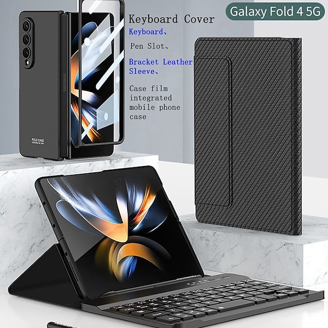  Phone Case For Samsung Galaxy Z Fold 5 Z Fold 4 3 2 Full Body Case Detachable with Keyboard Leather Solid Colored PC PU Leather