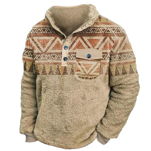 Men's Sweatshirt Pullover Khaki Henley Color Block Tribal Graphic ...