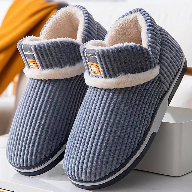  Men's Slippers & Flip-Flops Fleece Slippers Plush Slippers Fleece lined Casual Home Velvet Elastic Fabric Warm Slip-on Blue Coffee Gray Fall Winter
