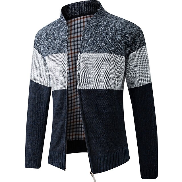 Men's Cardigan Sweater Fleece Sweater Ribbed Knit Knitted Color Block
