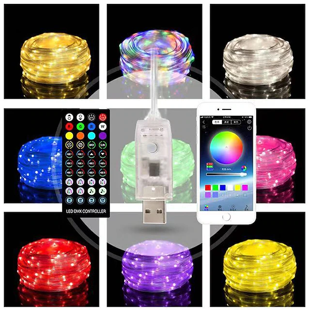 String Lights RGB 20/10/5m Remote Control Dot Control Magic Color LED ...