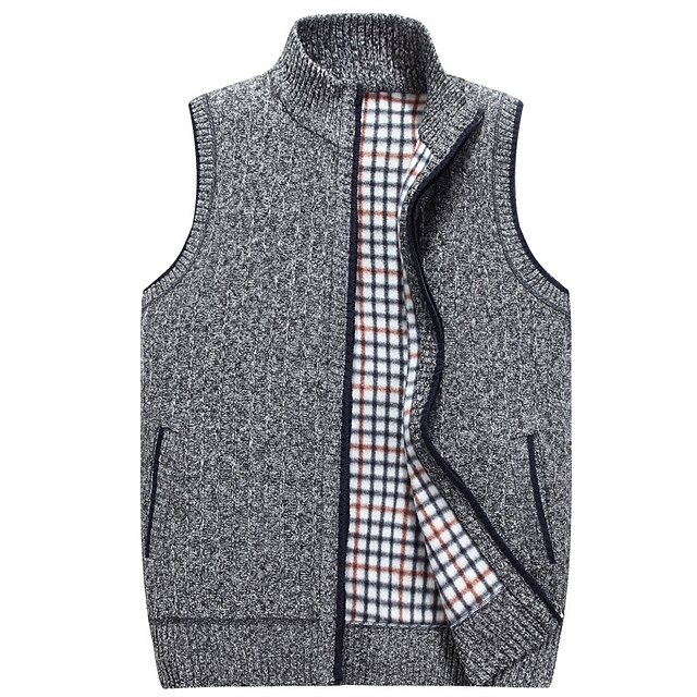  Miesten Neulepusero Neuletakki Vetoketjullinen villapaita Fleece villapaita Neuloa Yhtenäinen väri Klassinen ja ajaton Vaatetus Talvi Järven sininen Viini M L XL