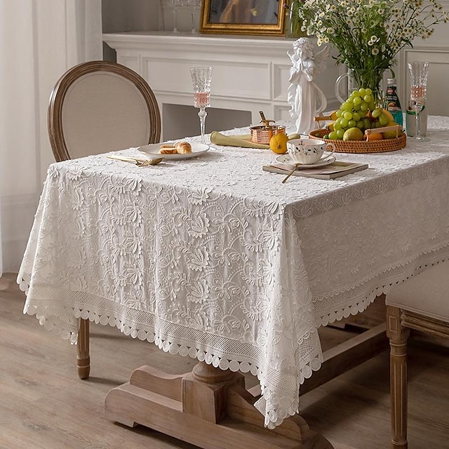 White Farmhouse Table Cloth Rectangle Boho Table Cloth Cover Antique ...