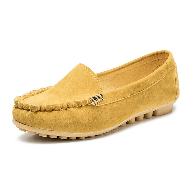  Femme Slip-Ons Chaussures de confort Extérieur du quotidien Talon Plat Bout rond basique Casual Marche Cuir Nubuck Mocassins Couleur Pleine Noir Jaune Vert