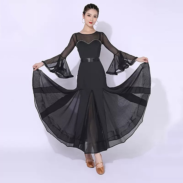  Ballroomdansen Kleding Gesplitst Kristallen / Bergkristallen Dames Prestatie Opleiding Lange mouw Polyester Netstof Spandex