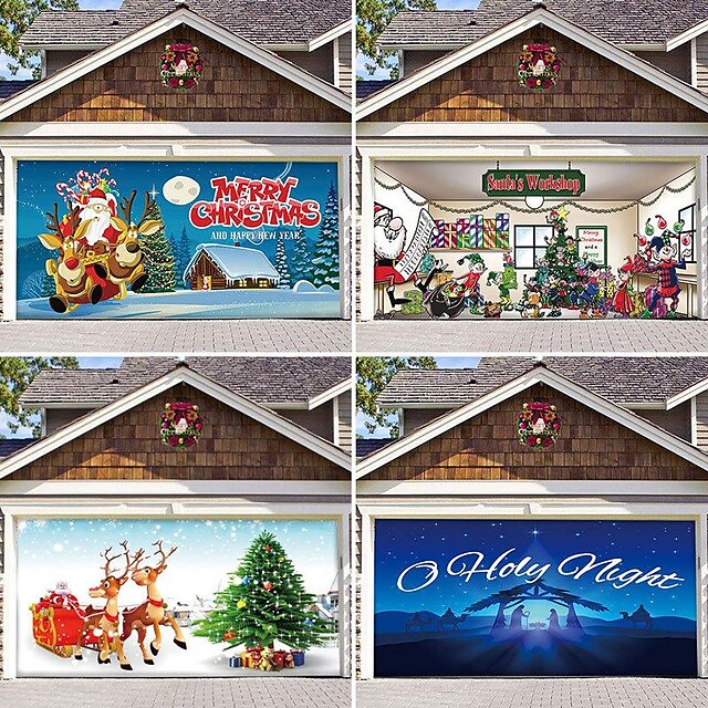 Christmas Background Cloth Outdoor Garage Door Tapestry Cloth Festive ...