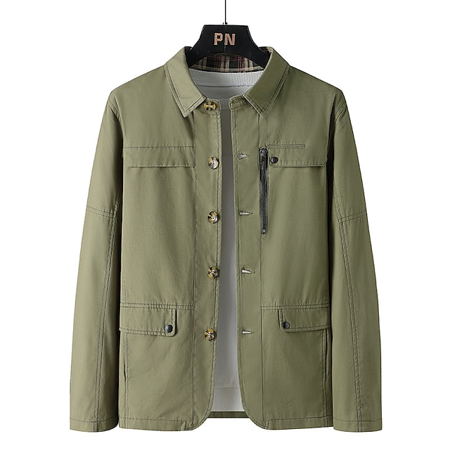  Men's Chore Jacket Daily Wear Vacation Durable Zipper Pocket Fall Winter Solid / Plain Color Comfort Leisure Lapel Regular Black Green khaki Jacket